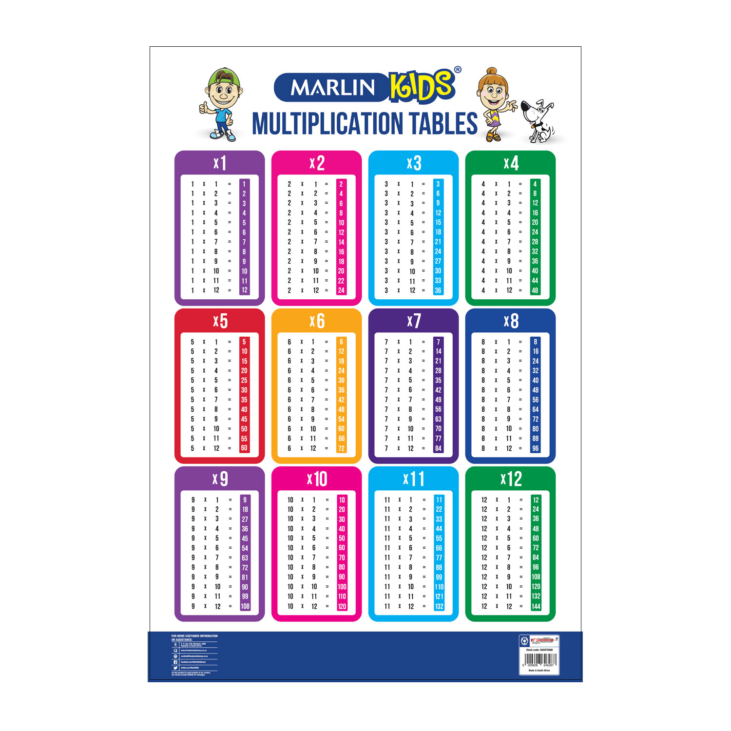 Marlin Kids Chart Times Tables 1 to 12 - CHART0008 - Stationery ...