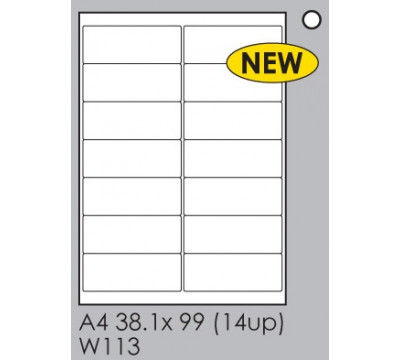 Tower A4 Printable Inkjet Laser Labels 14Up (38.1 x 99mm) 100’s - W113